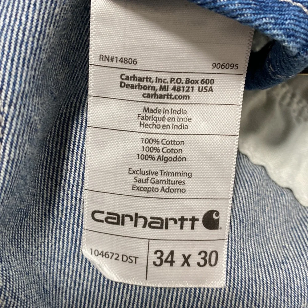 Carhartt Men's Loose Fit Washed Cotton Denim High Back Bib Overalls - Picture 8 of 10